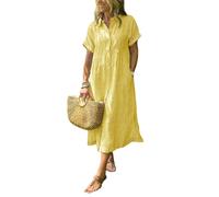 Striped Dress for Women Button Up Dress for Women with Pockets, Lapel Collar for Vacation Beach Travel Daily Outfits (Yellow,5XL)