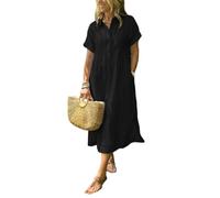 Striped Dress for Women Button Up Dress for Women with Pockets, Lapel Collar for Vacation Beach Travel Daily Outfits (Black,5XL)