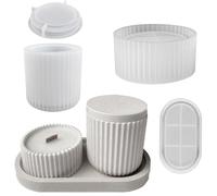 Striped Flower Pot Silicone Mold - Striped Storage Box Jar Plant Pot, Concrete Candle Jar Mold With Lid, 4x StripedPlanter Vase Cement ClayMold For Resin, Clay, Gypsum