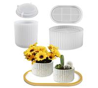Striped Round Silicone Mold Set, 4-Piece DIY Resin And Plaster Tray Kit, Oval And Circular Flower Pot Molds For, Crafting, Ánd Storage, Durable Flexible Silicone