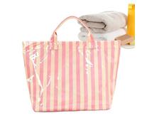 Striped Tote Bag, Glossy Waterproof Handbag, Large Capacity Carryall for Everyday Essentials, Durable Water Resistant Material with Reinforced Handles, Fashion Shoulder Bag Accessory, Travel Work Gym