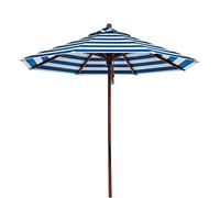 Stripes Beach Umbrella with Wood Pole, 9ft Patio Garden Parasol, Portable Sun for Outdoor/Backyard/Pool/Market