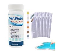 Strips de prueba de calidad del agua - Strips de prueba química de agua de 6 vías | 50 piezas de piscina y tiras de prueba de spa | Tiras de prueba de bañera de hidromasaje para cloro total,