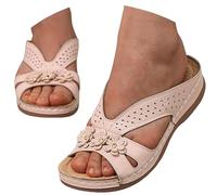 Strive Sandalias para mujer, talla grande, verano, 2024, con tacón inclinado exterior, sandalias de playa, sandalias para mujer, nueve sandalias planas para mujer, talla 11, Pink, 4.5 UK 3X-Narrow