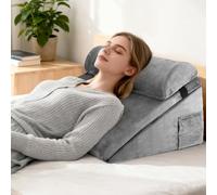 Strixorn - Cojín inclinado para cama, cojín triangular de memoria para apnea del sueño, cojín de lectura para cama para apnea del sueño, reflujo ácido, elevación de piernas, gris