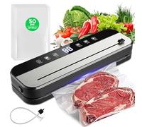 Strixorn Envasadora al vacío 6 en 1 con barra de sellado de 30 cm y 50 bolsas, sellado automático de alimentos para frescura, modo húmedo/seco, cortador integrado, pantalla LED