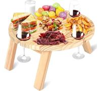 Strixorn Mesa De Vino Para Exteriores, Portátil, Mini Mesa De Camping, Redonda De Madera, Plegable, Pequeña Mesa De Playa Para Jardín Y Viajes