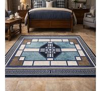 Strloepr Alfombra de decoración de interiores para salón, sala de estar, personalizada, grandes alfombras, tradicional geométrica azul, blanco, negro, 200 x 365 cm