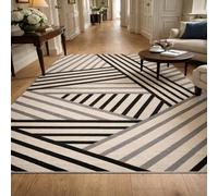 Strloepr Alfombra de decoración para interiores de salón, sala de estar, personalizada, de grandes alfombras, moderna geométrica abstracta, beige, negro y gris, 200 x 365 cm