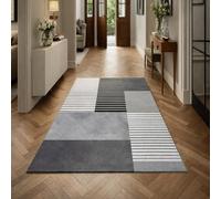 Strloepr Alfombra de decoración para interiores de salón, sala de estar, personalizada, grandes alfombras, moderna geométrica gris, blanco, negro, 200 x 365 cm