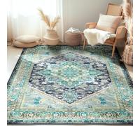 Strloepr Alfombra de entrada interior lavable para baño, cocina o pasillo, diseño tradicional de flores, verde azulado, azul marino, verde y amarillo, vintage, multicolor, 60 x 90 cm