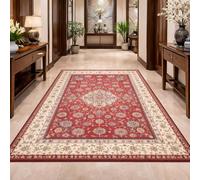 Strloepr - Alfombra de pelo corto, entrada interior, sala de estar, dormitorio, cocina, decoración para el hogar, diseño retro floral rojo, azul, beige y blanco, 80 x 120 cm