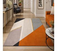 Strloepr Alfombra de pelo corto lavable, felpudo para la entrada de la cocina, pasillo, moderno, geométrico, abstracto, negro, blanco, gris, naranja, granja, 70 x 140 cm