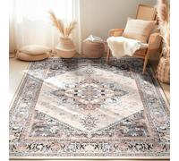 Strloepr Alfombra de pelo corto lavable, felpudo para la entrada de la cocina, pasillo, tradicional floral caqui beige negro rojo ladrillo, multicolor, 70 x 140 cm