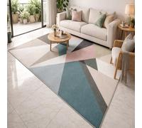 Strloepr Alfombra de pelo corto para salón, dormitorio, sillas de comedor, decoración, diseño geométrico moderno, abstracto, azul, rosa, gris, beige, blanco, naranja, 160 x 260 cm