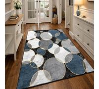 Strloepr Alfombra de pelo corto para salón y dormitorio, antideslizante, moderna, geométrica azul, gris, blanco, negro, 160 x 230 cm