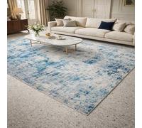 Strloepr Alfombra de pelo corto para salón y dormitorio, lavable, antideslizante, diseño abstracto moderno, color azul y beige, 160 x 230 cm
