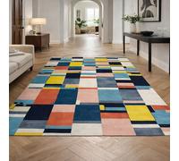 Strloepr Alfombra de salón de pelo corto para dormitorio, cajonera, lavable, antideslizante, abstracto geométrico amarillo, naranja, rosa, azul, negro, gris, blanco, 180 x 200 cm