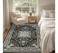 Strloepr Alfombra de salón moderna, de pelo corto y suave, lavable a máquina, antideslizante, oriental negro, blanco y amarillo, 150 x 200 cm