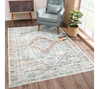 Strloepr Alfombra de salón moderna, de pelo corto y suave, lavable a máquina, antideslizante, vintage, beige, blanco, azul, naranja, multicolor, 150 x 200 cm