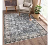 Strloepr Alfombra de salón moderna, de pelo corto y suave, lavable a máquina, antideslizante, vintage tradicional, con diseño floral gris, azul, blanco y negro, 150 x 200 cm