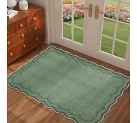 Strloepr Alfombra decorativa moderna para salón, mesa de café, salón, balcón, floral, verde, beige, 120 x 120 cm
