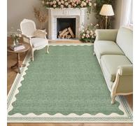 Strloepr Alfombra decorativa moderna para salón, mesa de café, salón, balcón, moderna geométrica verde, beige, 120 x 120 cm