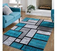 Strloepr Alfombra decorativa moderna para salón, mesa de café, salón, balcón, moderno geométrico, azul, gris, negro, azul, 120 x 120 cm