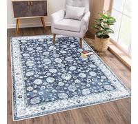 Strloepr Alfombra decorativa moderna para salón, mesa de café, salón, balcón, tradicional floral azul, blanco, gris, azul, 120 x 120 cm