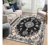 Strloepr Alfombra decorativa moderna para salón, mesa de café, salón, balcón, tradicional floral negro, beige, rosa, azul, verde, negro, 120 x 120 cm