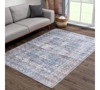 Strloepr Alfombra decorativa moderna para salón, mesa de café, salón, balcón, tradicional geométrico, retro, azul, gris, blanco, azul, 120 x 120 cm