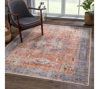 Strloepr Alfombra decorativa moderna para salón, mesa de café, salón, balcón, tradicional, rojo, azul, beige, naranja, 120 x 120 cm