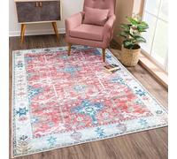 Strloepr Alfombra decorativa moderna para salón, mesa de café, salón, balcón, tradicional, rojo, azul, blanco, rojo, 120 x 120 cm