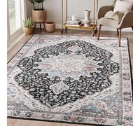 Strloepr Alfombra decorativa moderna para salón, mesa de café, salón, balcón, tradicional, vintage, floral, blanco, gris, azul, rojo, negro, 120 x 120 cm