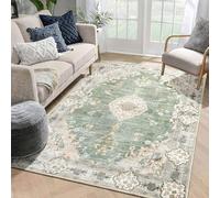 Strloepr Alfombra decorativa moderna para salón, mesa de café, salón, balcón, tradicional, vintage, floral, verde, beige, blanco, multicolor, 120 x 120 cm