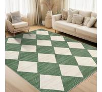 Strloepr Alfombra decorativa moderna para salón, mesas de café, salón, balcón, geométrica verde, beige, 120 x 120 cm