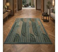 Strloepr Alfombra decorativa para interiores de salón, cajonera o dormitorio, lavable, moderna, geométrica verde, 180 x 180 cm