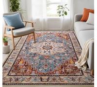Strloepr Alfombra decorativa para salón y dormitorio, lavable, antideslizante, color azul oriental, naranja, beige, marrón, rojo, 120 x 160 cm