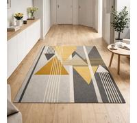 Strloepr Alfombra grande de 1,8 x 2,4 m, moderna, geométrica, abstracta amarilla y gris, negra, 185 x 245 cm, lavable para salón, dormitorio, apartamento