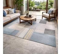 Strloepr Alfombra grande de 1,8 x 2,4 m, moderna, geométrica abstracta, gris, azul, blanco, amarillo, gris, 185 x 245 cm, lavable para sala de estar, dormitorio, apartamento