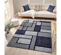 Strloepr Alfombra grande de 1,8 x 2,4 m, moderna, geométrica, azul, gris, blanco, gris, lavable, para salón, dormitorio, apartamento, alfombra de 185 x 245 cm