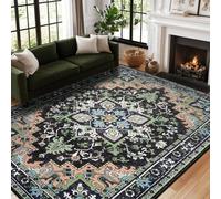 Strloepr Alfombra grande de 1,8 x 2,4 m, vintage, envejecida, retro, moderna, verde, azul, beige, negro, naranja, 185 x 245 cm, lavable para sala de estar, dormitorio, apartamento