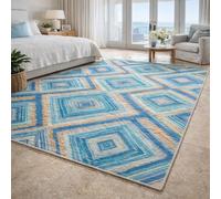 Strloepr - Alfombra grande para salón, dormitorio, comedor, antideslizante, lavable a máquina, geométrica, moderna, azul, decoración blanca, 200 x 305 cm