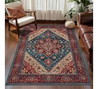Strloepr - Alfombra grande para salón, dormitorio, comedor, antideslizante, lavable a máquina, rojo oriental, azul, beige, 200 x 280 cm