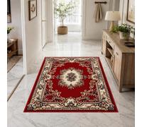 Strloepr Alfombra lavable antideslizante, 155 x 155 cm, estilo shabby chic, con flores, rojo, beis, azul y amarillo. Alfombras decorativas modernas para salón, color rojo