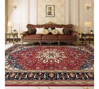 Strloepr Alfombra lavable para dormitorio, cocina, alfombra de pelo corto, alfombra de salón, mantel vintage desgastado con estampado floral retro rojo, azul, blanco, negro amarillo mostaza, 120 x 160