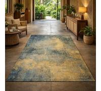 Strloepr Alfombra lavable para salón, sillón, salón, dormitorio, estudio, diseño contemporáneo, abstracto, amarillo, verde, verde, 140 x 200 cm