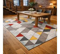 Strloepr Alfombra lavable para salón, sillón, silla, dormitorio, estudio, diseño geométrico moderno, gris, rojo, amarillo, negro, blanco, 155 x 245 cm