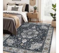 Strloepr Alfombra moderna de pelo corto, pasillo, dormitorio, cocina, salón, oficina, color negro, gris y blanco, estilo vintage tradicional, oriental floral, negro, 110 x 160 cm