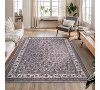 Strloepr Alfombra moderna para salón, lavable en lavadora, pelo corto, antideslizante, tradicional floral gris, blanco, 120 x 180 cm